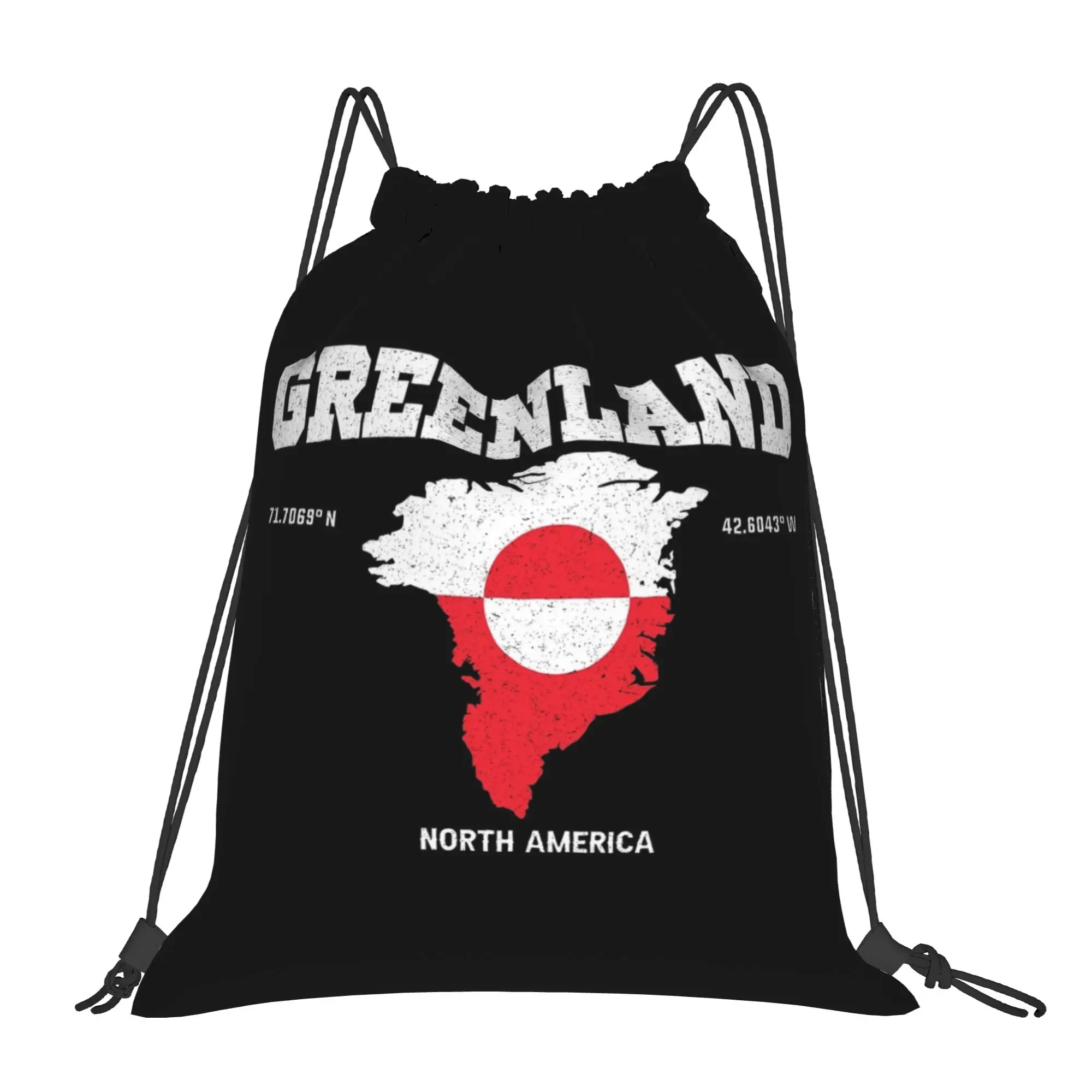 

Greenland Flag and Map Greenland Coordinates Drawstring Bags Sports Backpack Gym Sackpack Water Resistant String Bag for Yoga