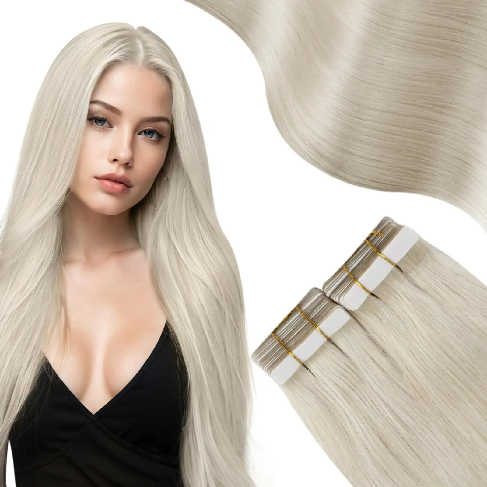 

100% Human Hair Tap In Extensions 12-26 Inch Straight Hair Wefts For Long Lasting Curls Mix Color Blonde #613