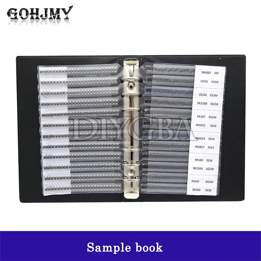 33Values 825PCS 1650PCS SMA Rectifier Diode Sample Book Assortment Kit SF18 1N5824 1N4007 SS220 RS1G SS24 RS1M ES1D SS26 GOHJMY