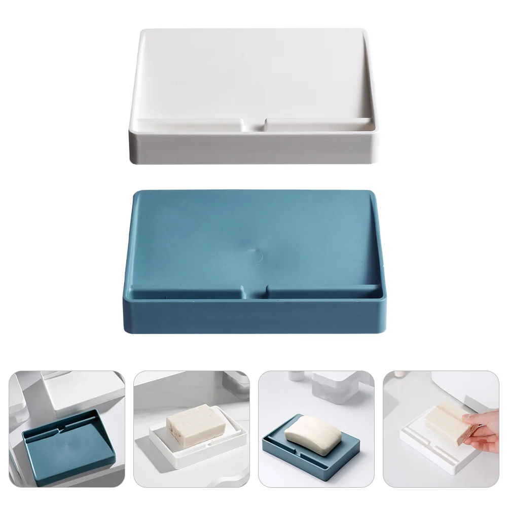 

2 Pcs Soap Box Shower Holder Bathroom Container Organizer Placing Rack Plastic Case Sponge Handmade