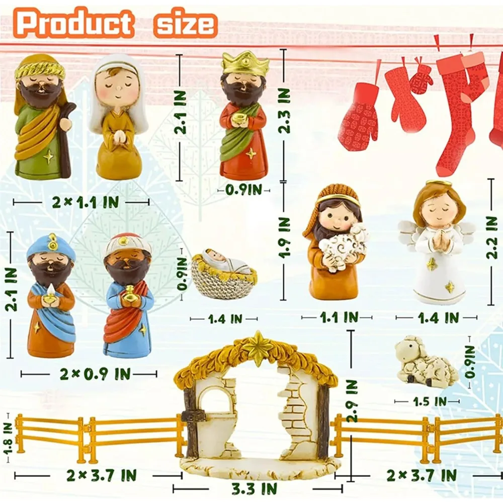 Calendario per il conto alla rovescia della presepe in resina creativa, regalo di Natale per bambini e adolescenti