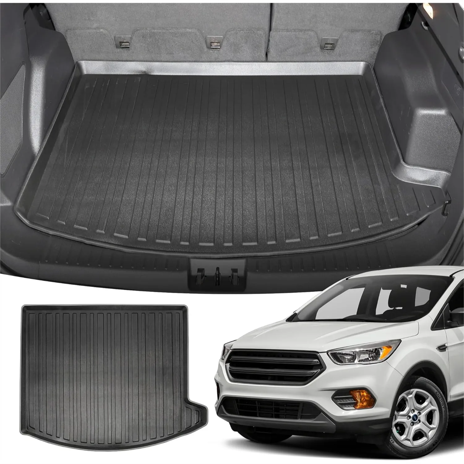 

Custom Fit Cargo Liner for Ford Escape 2013-2019 Lincoln MKC 2013-2019 - All-Season Black Trunk Mat with 3D Shape
