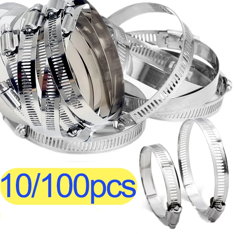10/100Pcs Hose Clamps Stainless Steel Worm Gear Pipe Clamps Hose Sealing Welding Clips Fuel Hose Water Gas Pipe Fuel Line Clamp