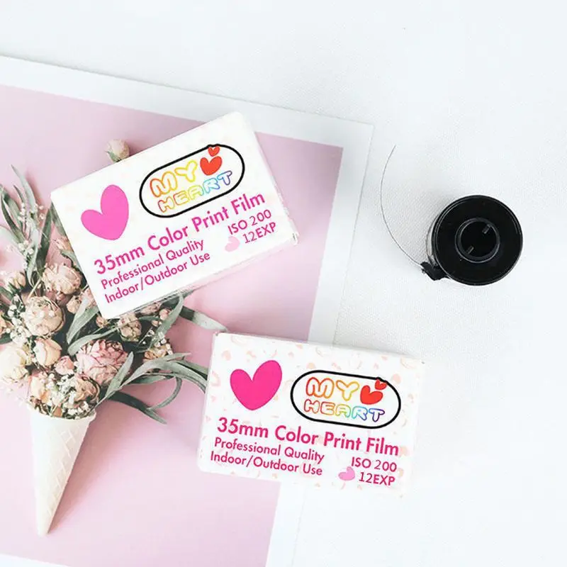 12 Sheets 35mm Color Print Film ISO 200 Universal 135 Camera Film Cute heart Film roll for Kodak Instamatic anautomatic camera