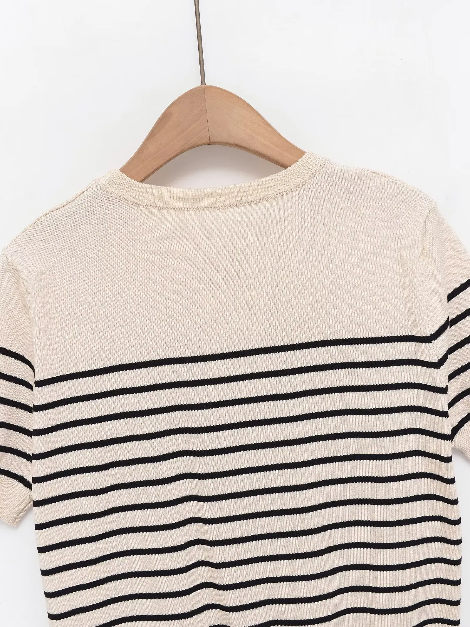 KONDALA Chic Striped Streetwear O-Neck Casual Women Fashion 2026 Spring Sweater Loose Short Sleeve Pullover Female Knitwears