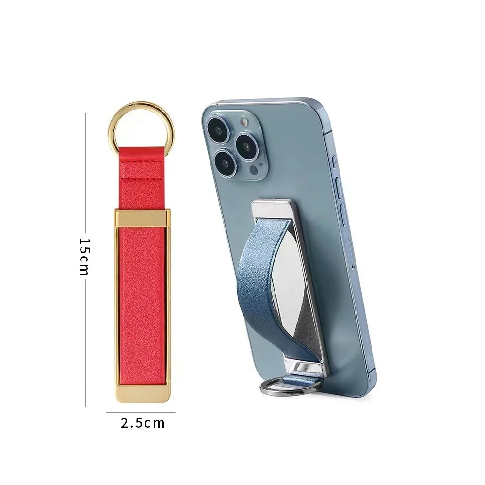 

New Cellphone Finger Kickstand Universal Mobile Phone Finger Strap Grip Phone PU Leather Wristband Holder Grip Telescopic Holder