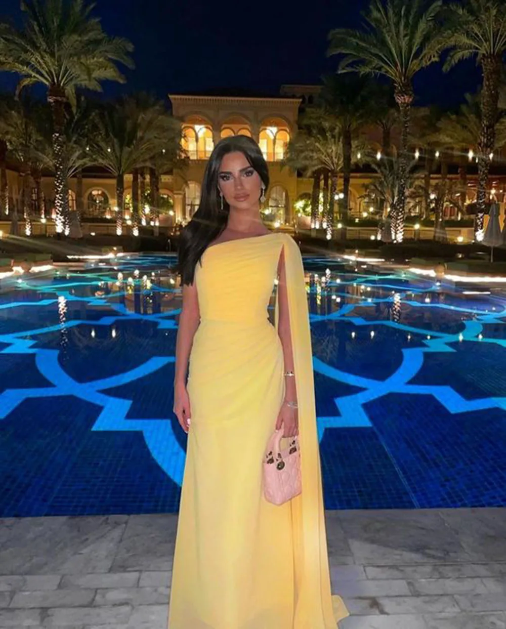 SoDigne Yellow Chiffon Saudi Arabia Prom Dresses One Shoulder Pleats Evening Dress Wedding Party Women\'s Gowns