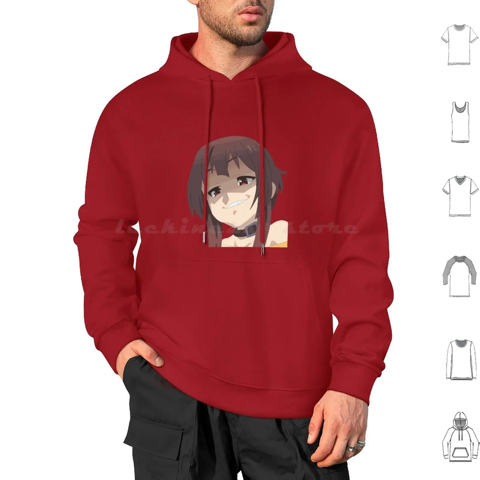 Megumin Smirk Hoodie cotton Long Sleeve Megumin Konosuba Smirk Anime Manga Weeb Explosion Magical Girl Fantasy