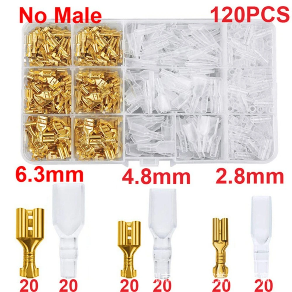 

120-1000Pcs 2.8/4.8/6.3MM Insulating Insert Spring Terminal Gold Cold-pressed Spring Insert Terminal Plug with Transparent Cover