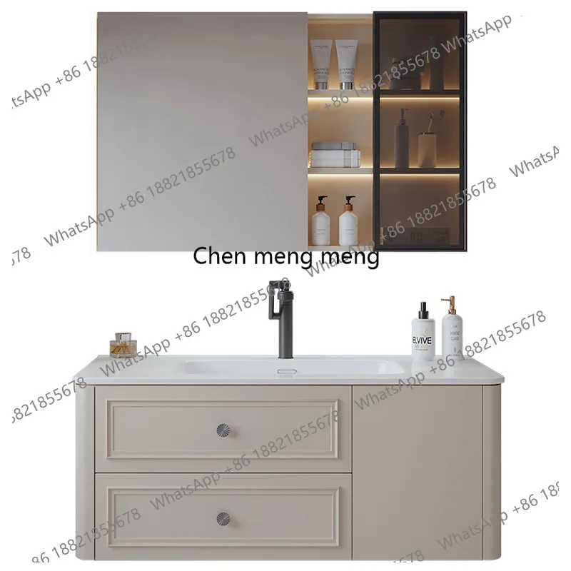 

Ceramic Integrated Bathroom Cabinets New Rubber Wood Door Panel Storage Bathroom Cabinets Hand Washing Furniture