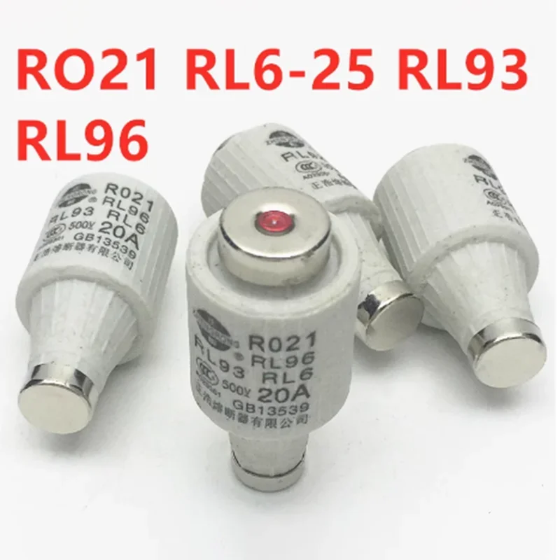 20 pieces Spiral Fuse RL6-25 AC/DC 500V  Cylindrical Fuse Link R021 RO21 DII Screw Ceramic Fuse 2A 4A 6A 10A 16A RL93 RL96  RL6