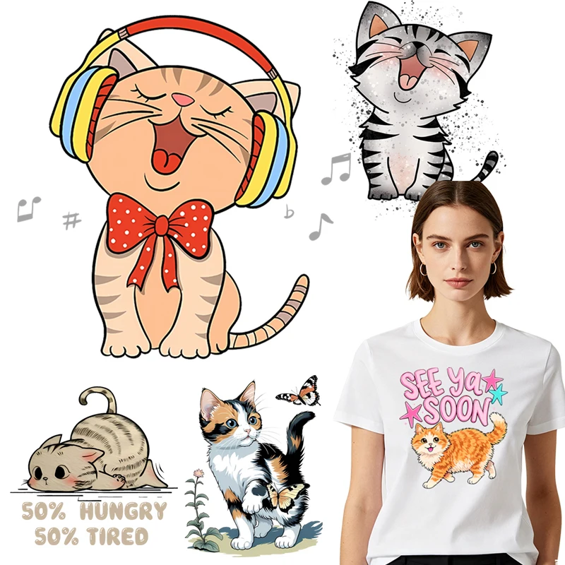 Cute cartoon cat heat transfer sticker DTF clothing heat transfer DIY T-shirt canvas bag suitable for both men and women