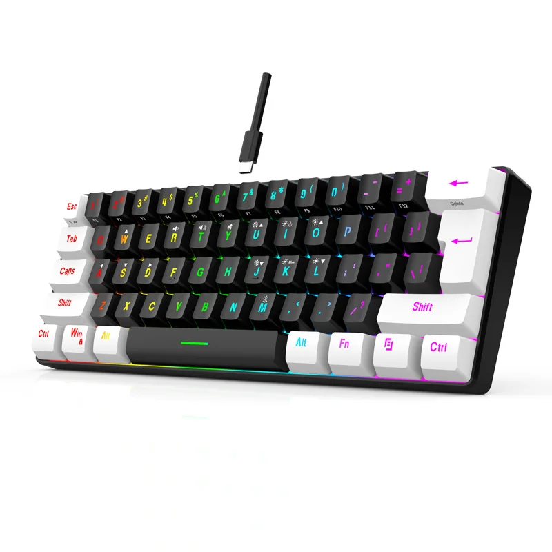 

Wired 61-key game mini RGB backlit mechanical keyboard, portable and compact for business and office use