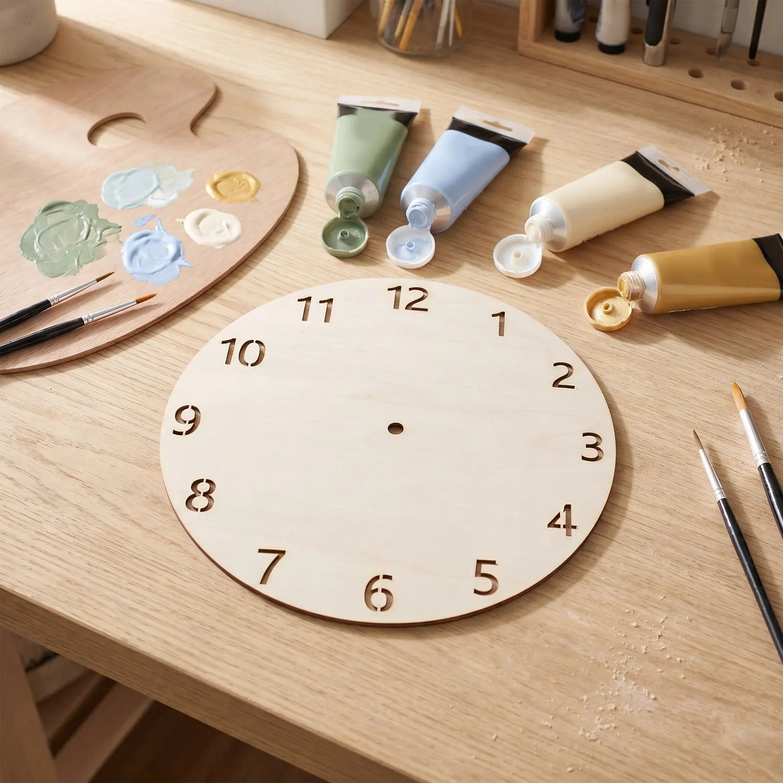 6Pcs Wooden Clock Faces Blank 9 Inch Unfinished Round Wall Clock Dials for DIY Crafts Painting Projects Home Decor Handmade Wood