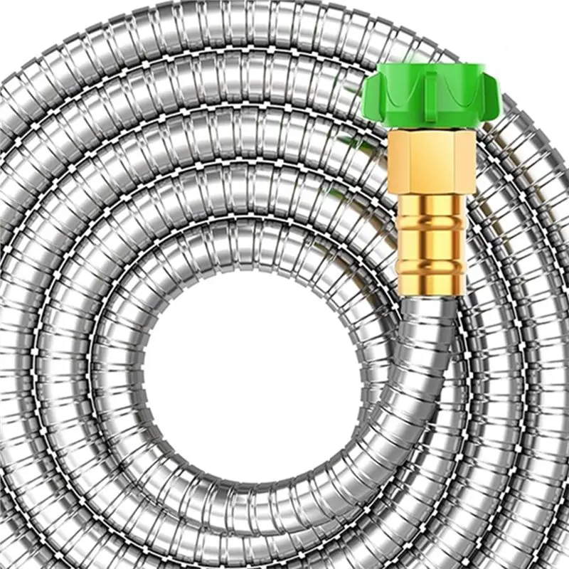 PZHI Stainless Steel Garden Hose 10ft, Heavy Duty Flexible Water Hose with Brass Fittings, Leakproof for Outdoor Use,