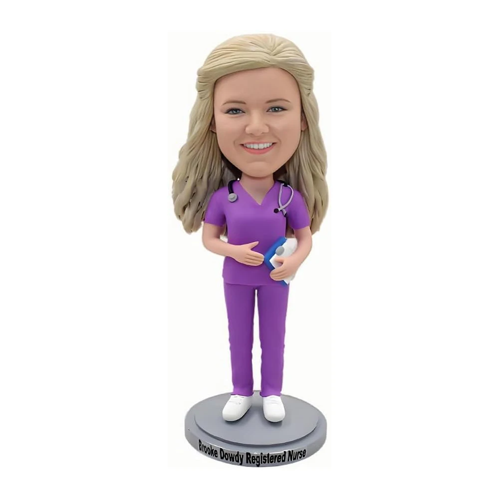 

Custom Nurse Bobblehead Figure, Purple Scrubs with Stethoscope, Personalized Medical Professional Gift, Office Decoration Retire