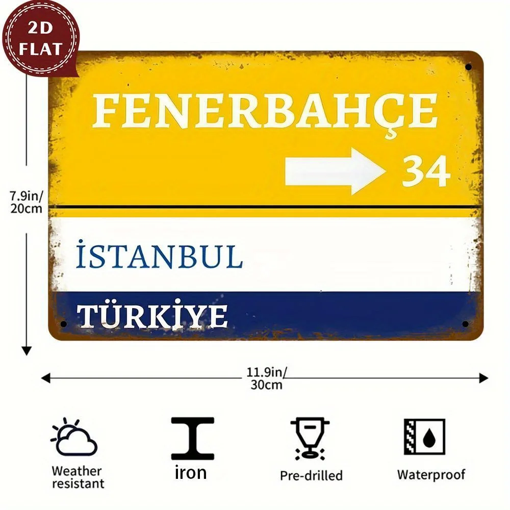 Vintage Metal Wall Art Sign - Istanbul & Fenerbahçe Directional Plaque with Turkish Design, Waterproof Dustproof Iron Retro Dec