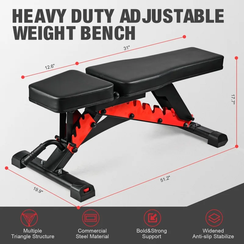 Commercial Dumbbell Bench, Adjustable Home Gym Bench for Heavy Weight Training