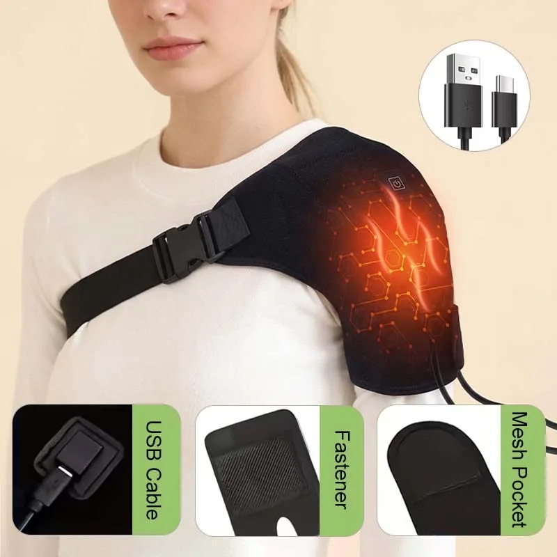 USB Heated Shoulder Wrap,Adjustable Temperature Heating Shoulder Brace,Soft Warm Shoulder Support for Men Women
