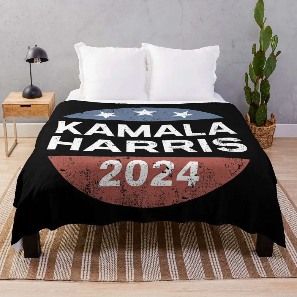 Kamala Harris 2024 Vintage Button Throw Blanket Soft Bed covers Luxury Designer Soft Plaid Blankets