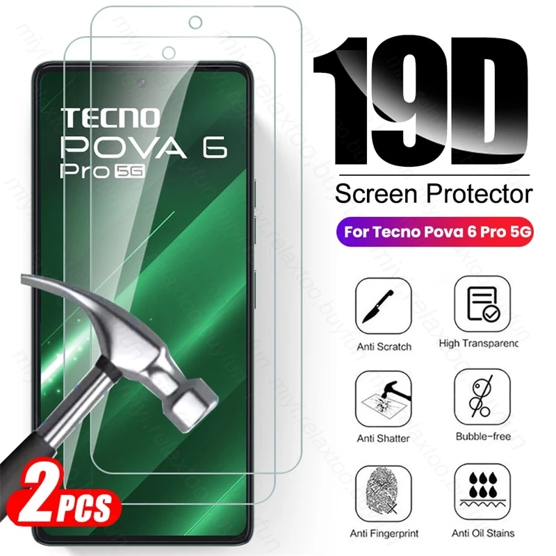 2Pcs 9H Tempered Glass Case For Tecno Pova 6 Pro 6Pro Pro6 5G Armor Safety Screen Protector Premium Glass Pova6Pro 5G LI9 6.78