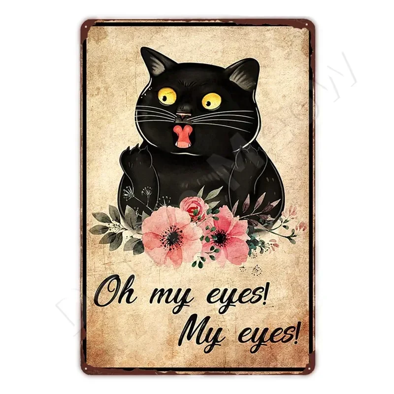 Oh My Eyes Toilet Tin Sign Sewing Cat Iron Painting Funny Bathroom Decor Black Cat Vintage Metal Sign Bar Cafe Wall Art Decor