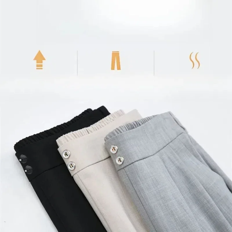 Spring Autumn Loose Casual Women\'s Clothing Elastic High Waisted Button Pockets Straight Trousers Commuter Fashion Pants