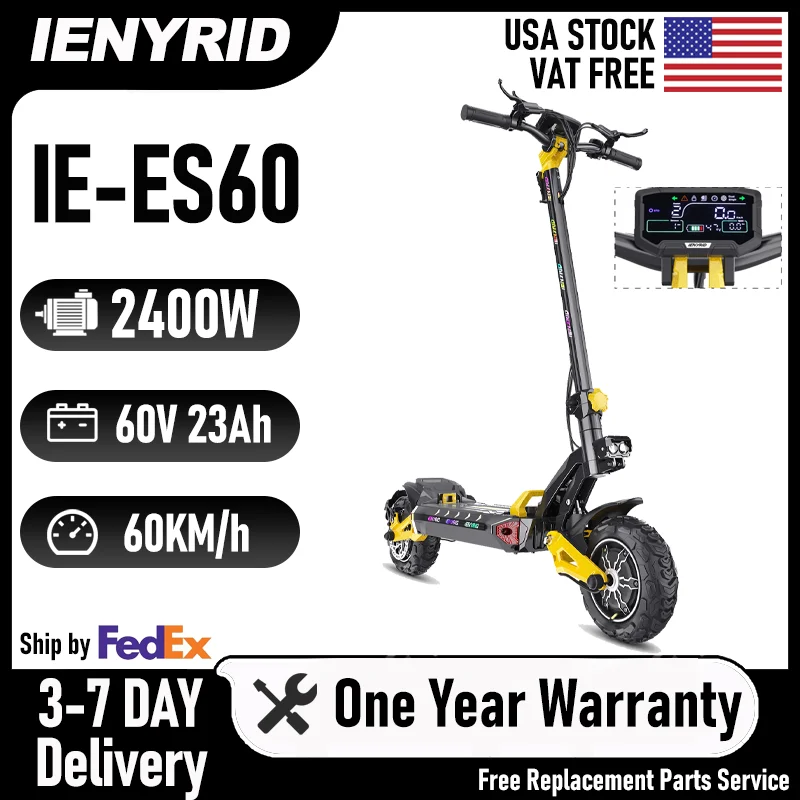 

IENYRID ES60 Electric Scooter, 2*1200W Dual Motor, 48V 23Ah Battery, 11-inch Tire, 60km/h Max Speed, 70km Range, Hydraulic Brake