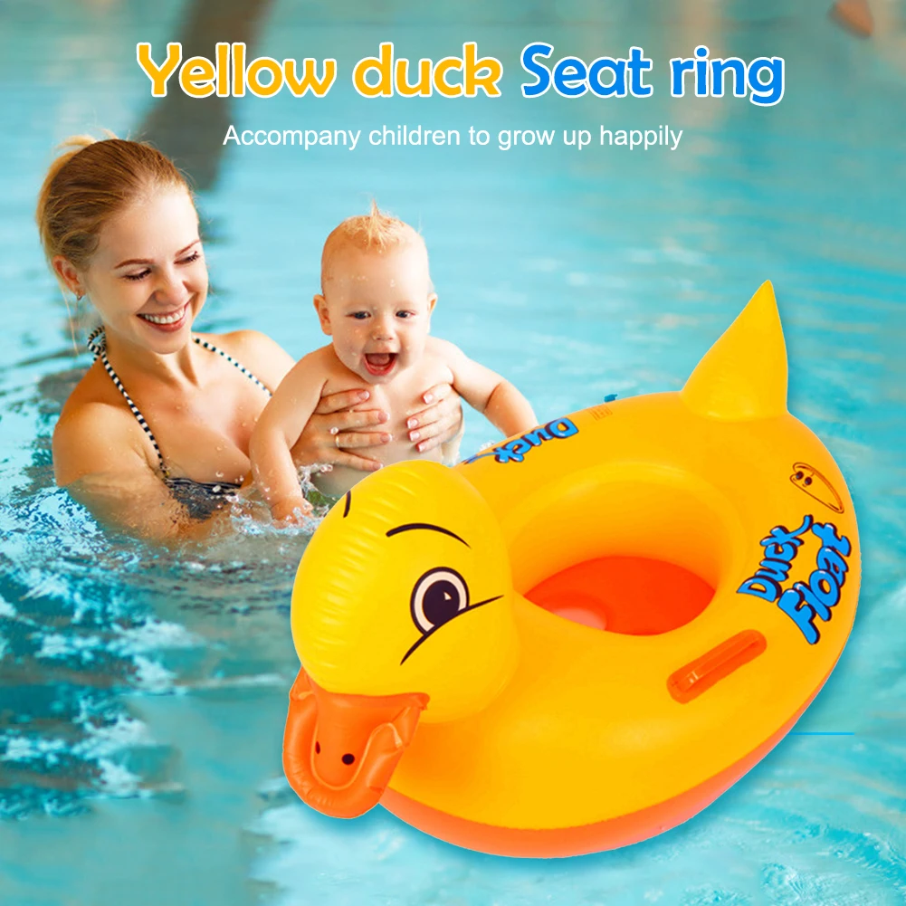 Inflatable Duck Swimming Ring with Handle Quacker Swimming Pool Ring PVC Duck Shaped Swim Circles Children Summer Party