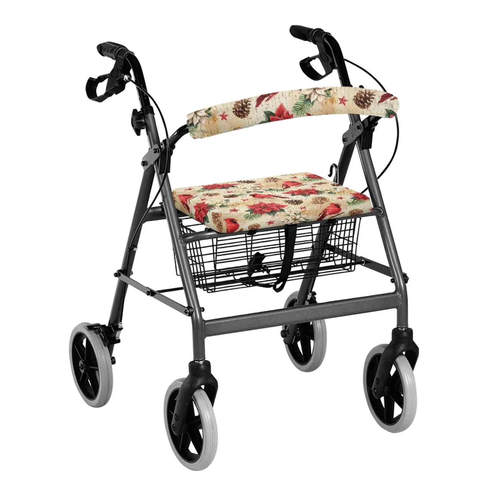 Coloranimal Holiday Bird Print 2 Pcs Walker Seat Set Adjustable Rollator Seat Back Rest Covers for Elderly