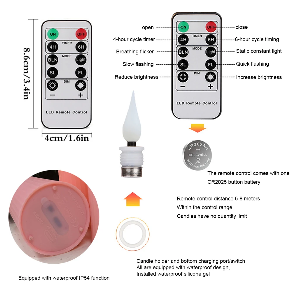 3Pcs LED Candles Timer USB Rechargeable Flickering Electric Pillar Candles with USB Cable Indoor Outdoor Electronic Pink Candles