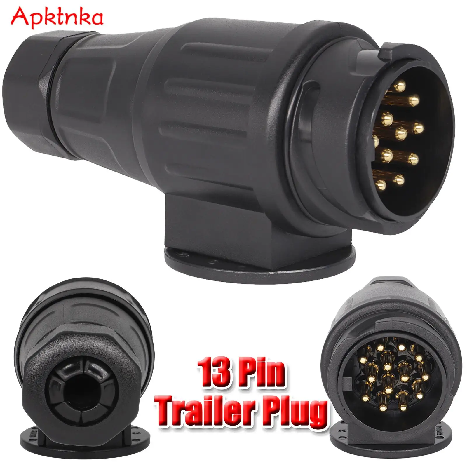 APKTNKA 12V 13 Pin Trailer Plug Durável 13 Pólo Elétrico Caravana Fiação Conector Reboque Bar Soquete Adaptador Carro Caminhão RV