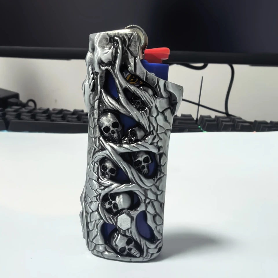 Metal Skull Vine BIC J6 Lighter Case 3D Carved Zinc Alloy Cover