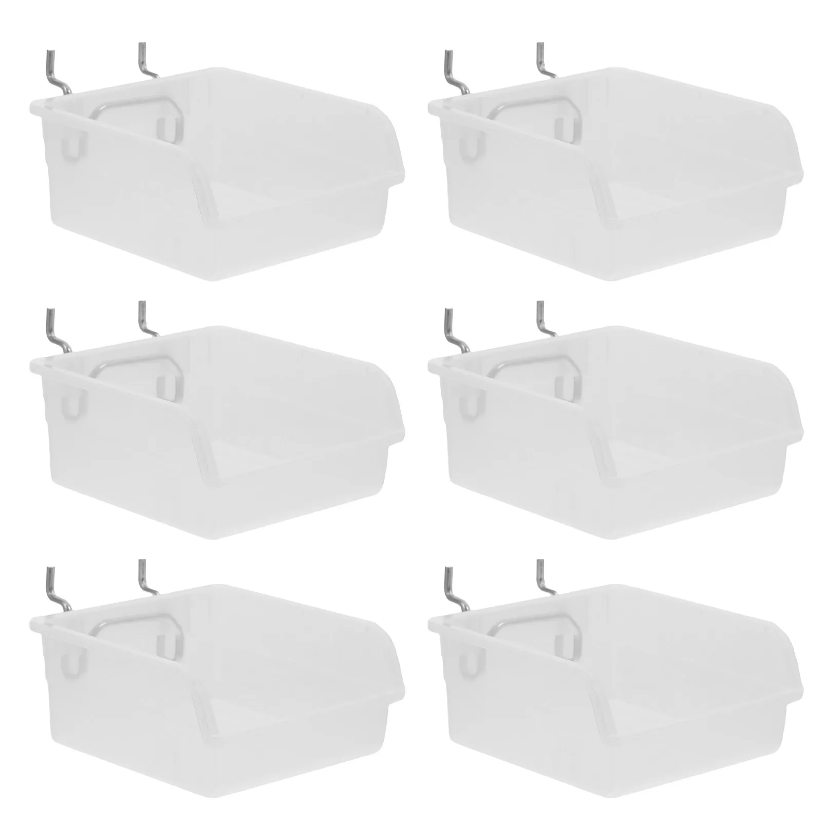 6Pcs Pegboard Storage Bin Organizer Clear Bins Kit Heavy Duty Slanted Opening Square Hole Garage Workshop Tools