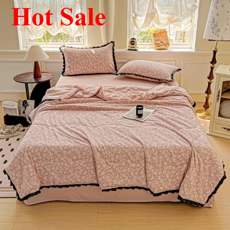 

2025 wrinkled yarn Xia Liang quilt air conditioner quilt summer student dormitory home kapok Hepburn wind lace quilt
