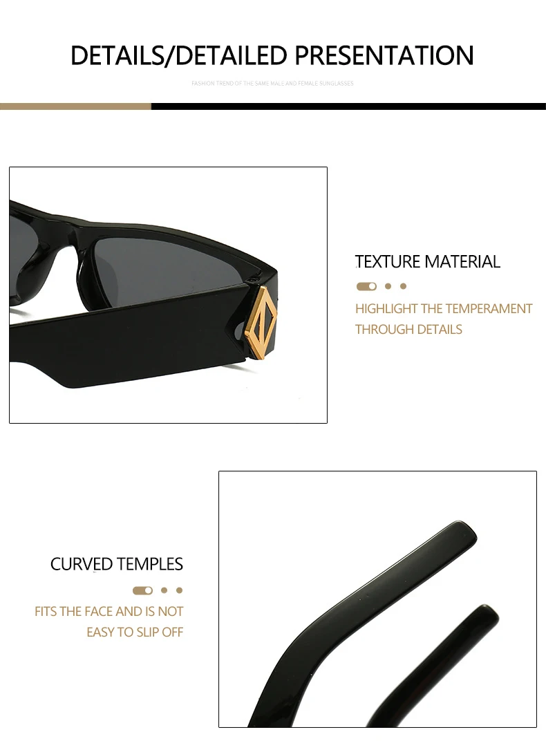 Neue schmale quadratische Sonnenbrille im modischen Stil, PC-Material, goldene Logo-Dekoration, trendiger Streetstyle, Unisex-Sonnenbrille 5378 – Detail 22