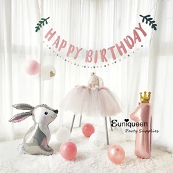 1st Birthday Baby Girl Decoration Pastel Pink Crown Digital 1 Balloon First One Year Pink and Gold Birthday Party Decoration