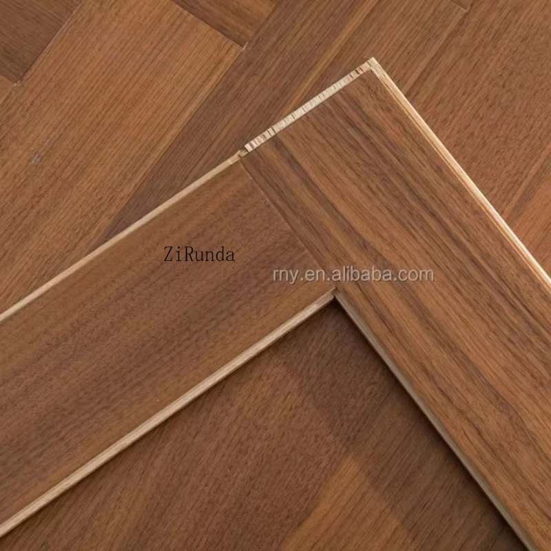 نسخة مخصصة من خشب الجوز الأمريكي الحديث والأرضيات الخشبية المطلية بشكل طبيعي بنمط متعرج حديث