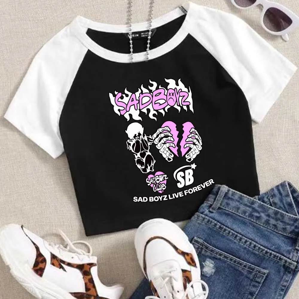 2024 Sad Boyz Junior H Crop Tops T-Shirt Women Girls Fashion O-Neck Short Sleeves