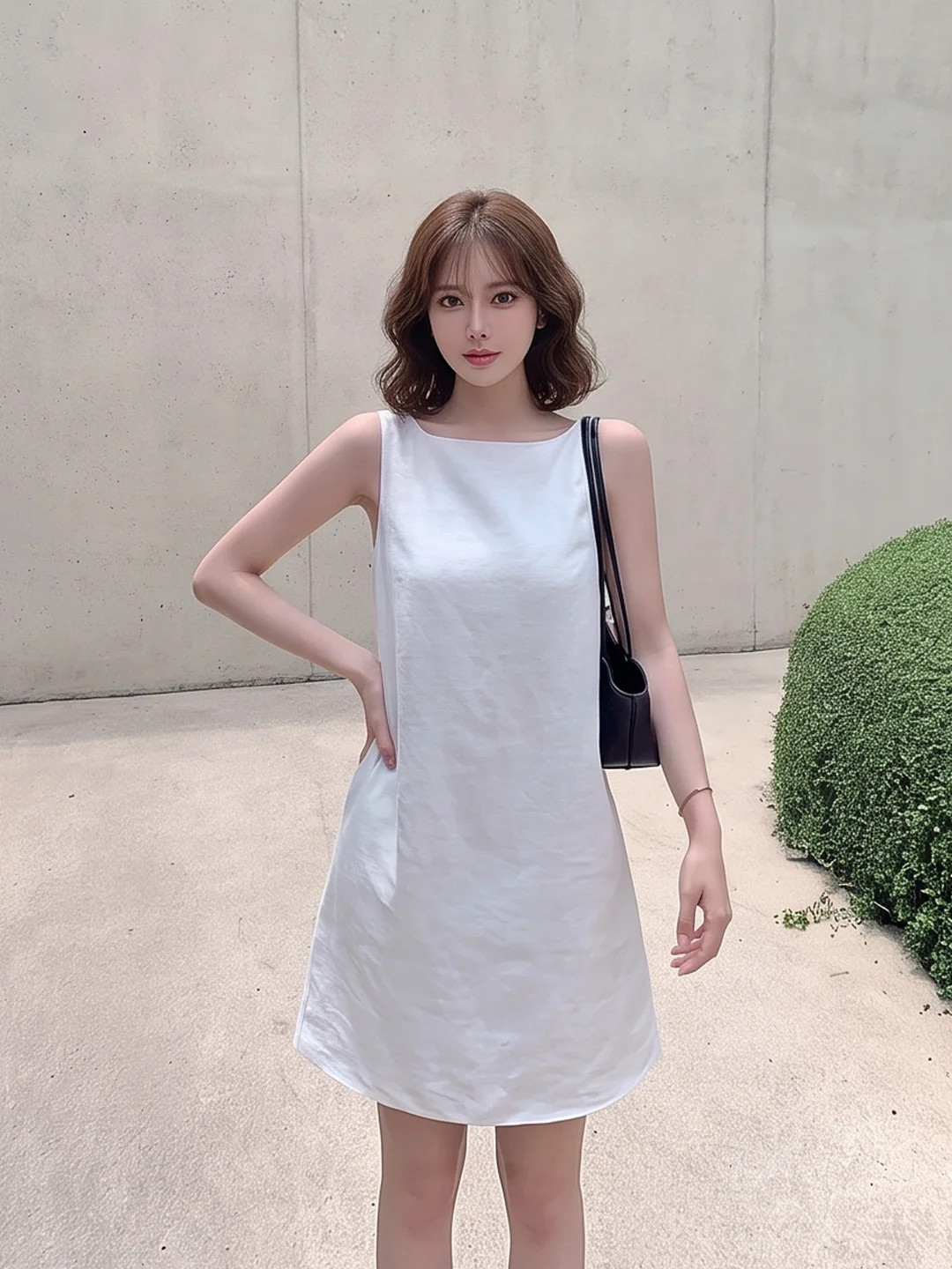 Simple Summer Vacation Style Sleeveless White Dress Women's New 2026 Elegant Vest Dress Polyester Fiber Non-deformable