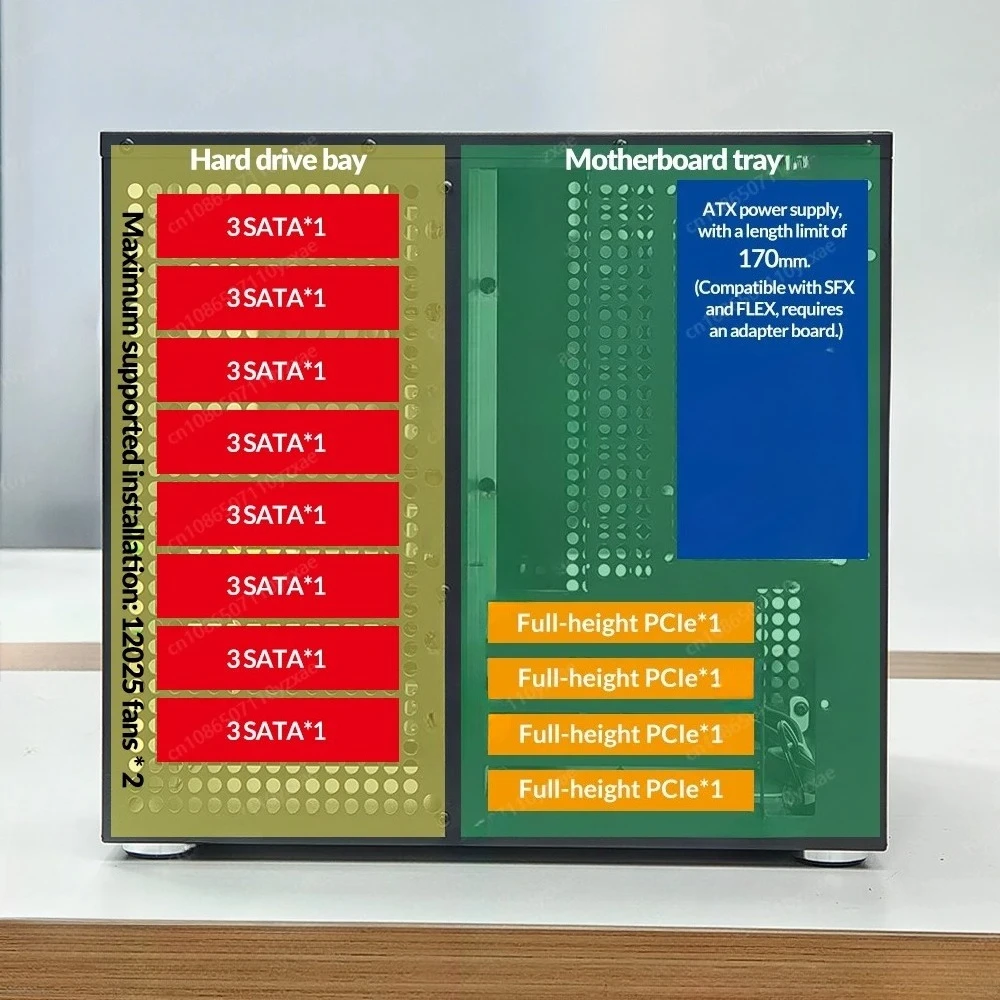 حافظة برج Sagittarius 8-Bay NAS مع لوحة الكترونية معززة، مصدر طاقة ATX، MATX، توسيع PCIe كامل الارتفاع، مثالي لـ Synology UNRAID #4