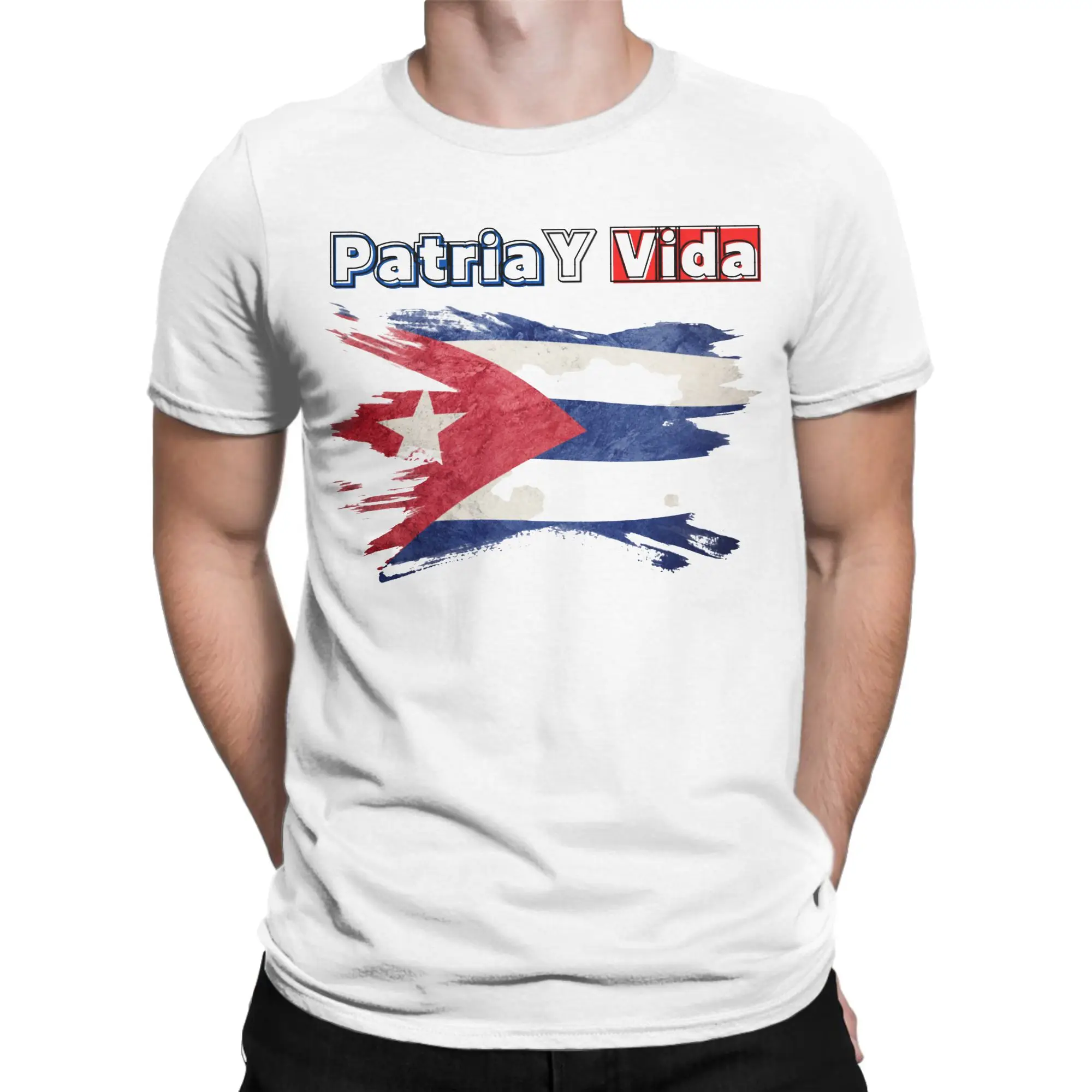 Novelty Free Cuba Patria Y Vida T-Shirt Men's Round Neck Short Sleeve Tops Sos Cuba Cotton Summer Clothing