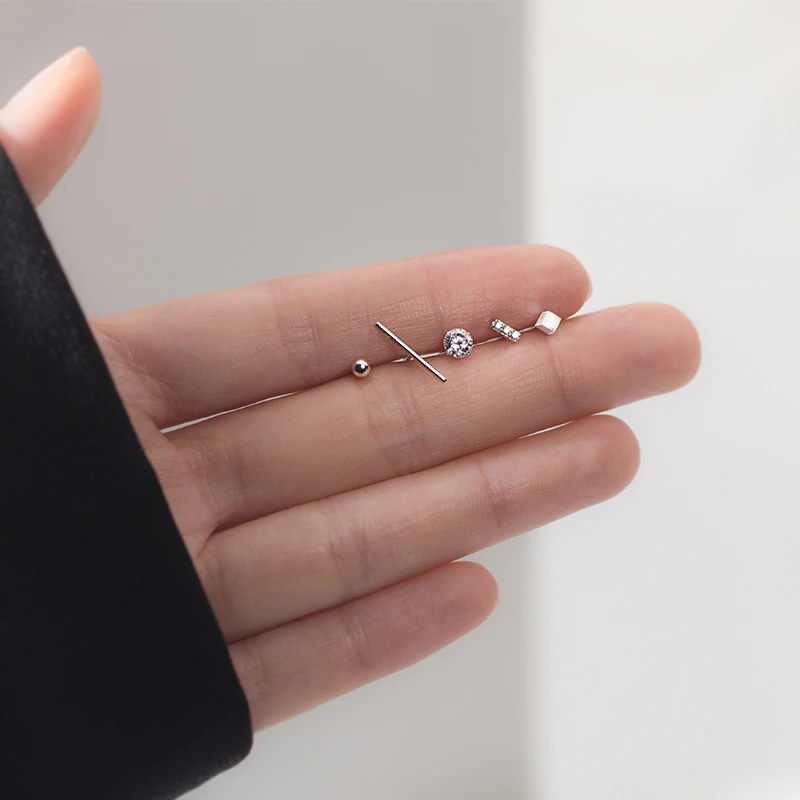 Modian One Set of Five Stud Earring for Women Tiny Geometric Anti-Allergy Sterling Silver 925 Ear Pin Fine Jewelry Accessories