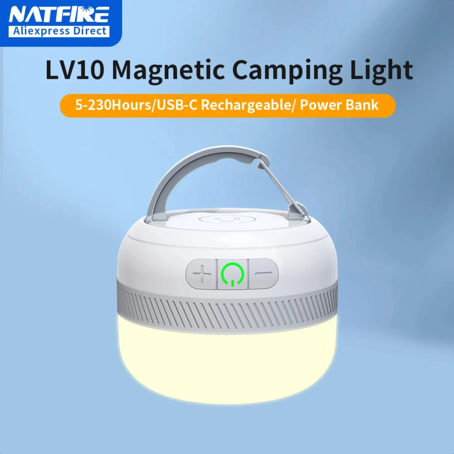 NATFIRE LV10 LED Camping Flashlight 230 Hours Rechargeable Camping Lantern with Magnet Lighting Fixture Portable Emergency Light