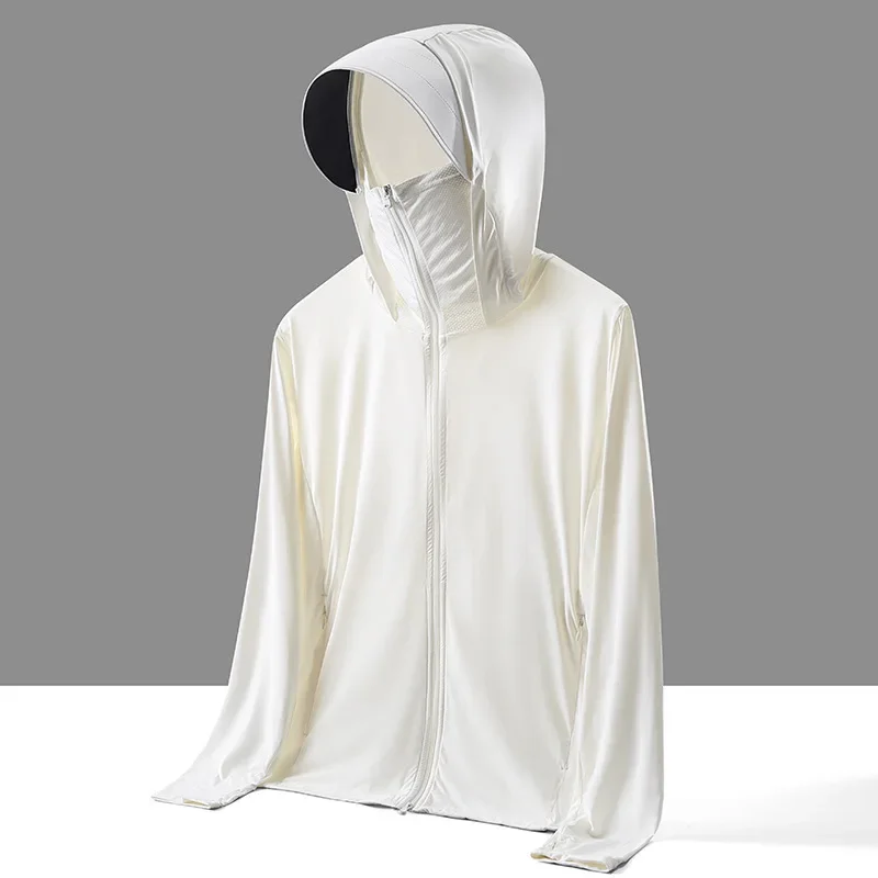 Summer Uv Jacket Upf 50+Casual Ice Silk Breathable Detachable Brim Coat Riding Fishing Ultra Light Skin Windbreaker Men's Jacket