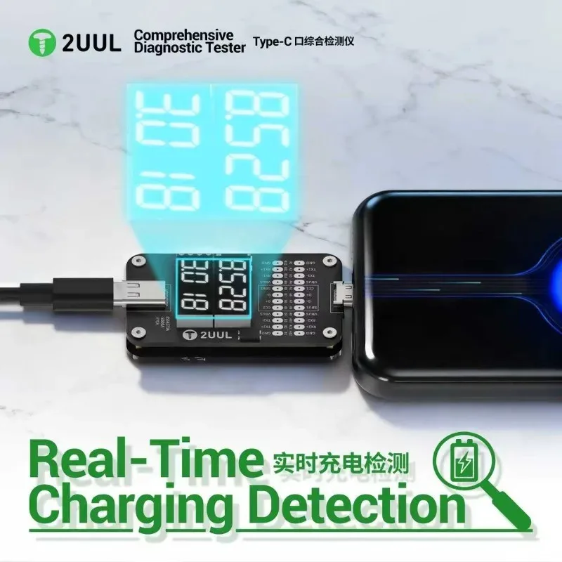2UUL PW32 Type-C Diagnostic Tester Real-time Charging Detection of Type-C Port for Rapid Fault Location and Tail Plug Detection