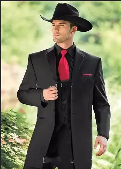 

Fashion Custom Made Western Tuxedos Cowboy Slim Fit Black Groom Suit Wedding Suit For Men Prom Suit 3 Pieces(Jacket+Pants+Vest)