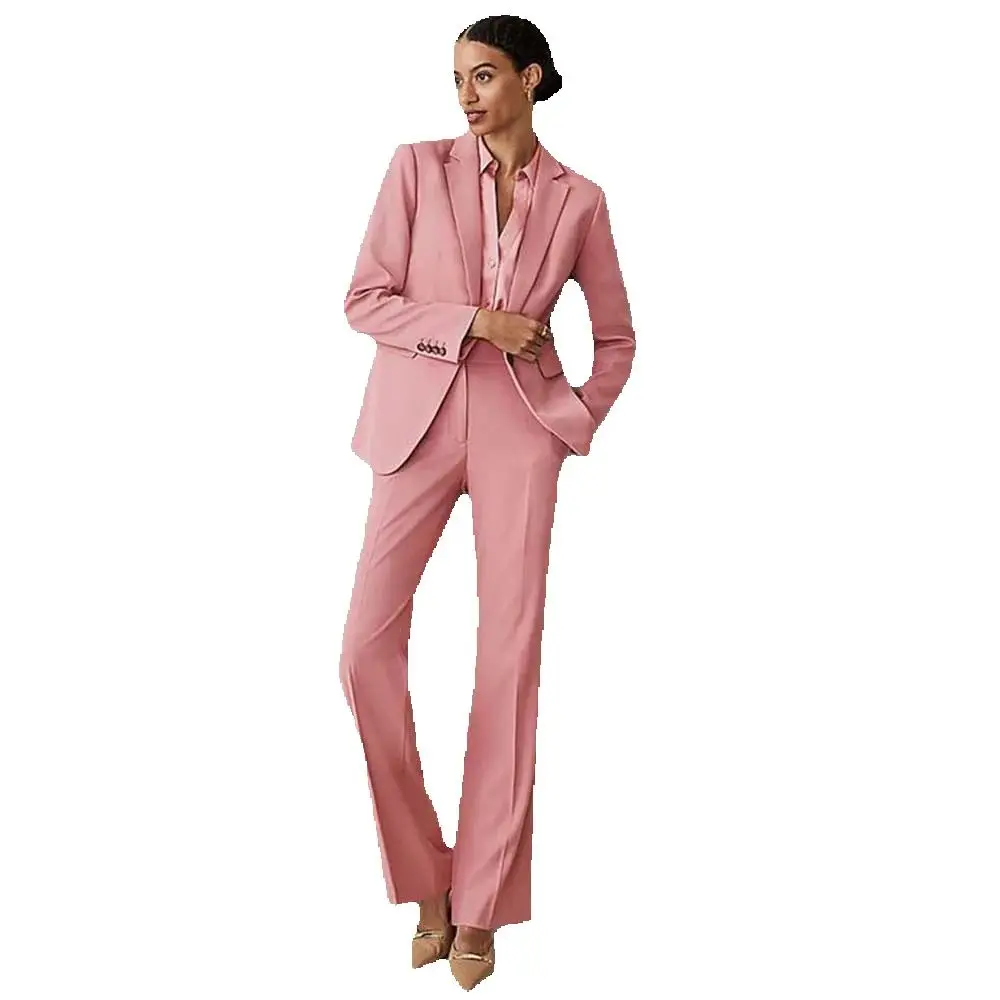 High Quality Pink Women's Suits Single breasted 2 Piece Jacket Pants Female Clothing Slim Fit Office Lady Smart Blazer Sets