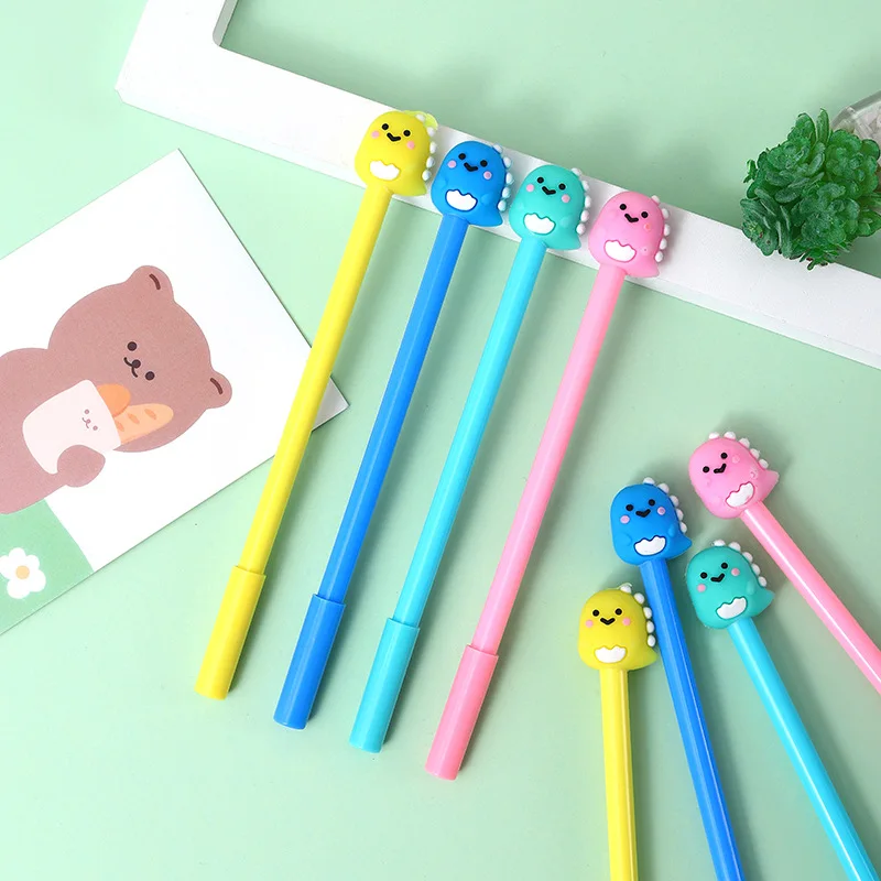 12/60 Pcs Wholesale Creative Cartoon Soft Adhesive Dinosaur Gel Pens Student Cute Shape Signature Pen Office Gift