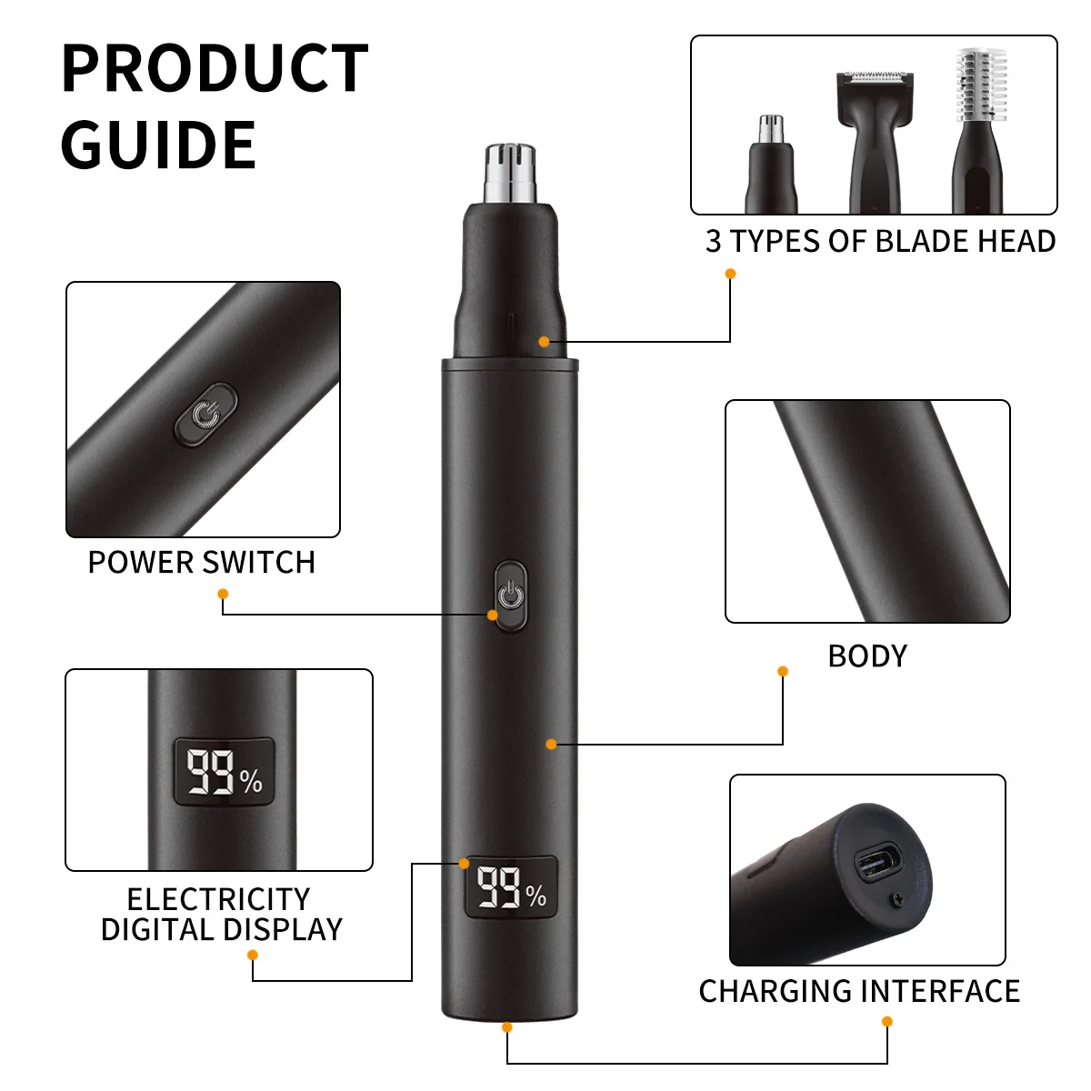 Electric Nose Ear Hair Trimmer Painless Rechargeable Eyebrow Beard Hair Clipper Shaver Nose Hair Trimmer